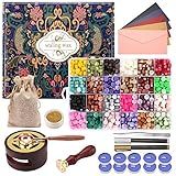 CHUHUAYUAN Kit De Carimbos De Cera Com Caixa De Presente 24 Cores E 624 Peças De Contas De Lacre De Cera Com Selo De Cera Aquecedor De Cera Caneta E Envelope Metálico Com Selo De Cera Kit De Vedação De Cera Para Presente E Decoração