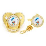Chupeta Luxo Dourada Strass prendedor Personalizado Coroa