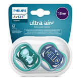 Chupeta Ultra Air Azul Avent Decorada 18 Meses Menino Dupla