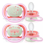 Chupeta Ultra Air Dupla Night Time Rosa 6 18 Meses Avent