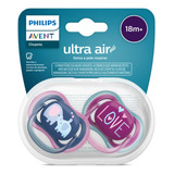 Chupeta Ultra Air Rosa Avent Decorada 18 Meses Menina Dupla