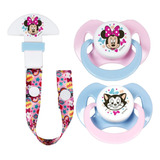 Chupetas Disney Baby Ortodôntica 6m E Prendedor Com Fita