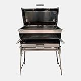 Churrasqueira A Carvão Grelha E A Bafo Portátil 4 Em 1-100- Aço Inox Reforçado - Grande 63 X 31-5cm