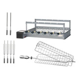 Churrasqueira Giratória 6 Espetos Inox Grill Brinde
