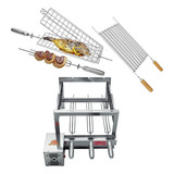 Churrasqueira Grill Giratório Inox 3 Espetos 2 Grelhas Cor Prateado 110v 220v