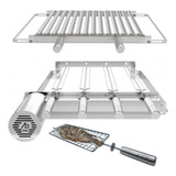 Churrasqueira Inox Ajustável 4 Espetos Suporte 2 Grelhas
