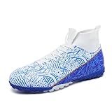 Chuteira De Futebol Masculina De Cano Alto Para Meninos-meninas-mulheres Tênis De Corrida- Branco- Azul- 11-5