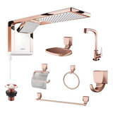 Chuveiro Acqua Duo Rose Gold Torneira Cuba Kit 6 Peças