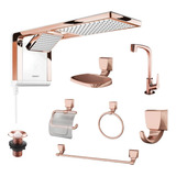 Chuveiro Acqua Duo Rose Gold Torneira Cuba Kit 6 Peças