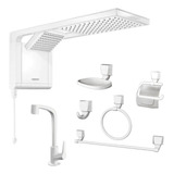 Chuveiro Ducha Acqua Duo Branco torneira Cuba Kit 5 Peças