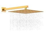 Chuveiro Ducha Slim Quadrada Inox - Cano Banheiro Parede Dourado -Dourado- 20x20-