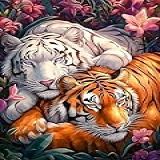 CHWGLFGG Kits De Arte De Diamante 5D Para Adultos Iniciantes- Kits De Pintura De Diamante De Tigres No Arbusto- Pintura De Broca Redonda Completa DIY Por Diamonds Dot Gem Art Para Adultos- Decoração