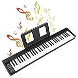 CIADAZ Piano Eletrônico Dobrável De 61 Teclas Órgão Eletrônico Multifuncional Teclado De Piano Sensível De 61 Teclas Com Display LCD Bateria Recarregável Embutida Conectividade BT Instrumento Musical
