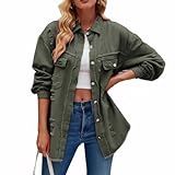 Cicilin Jaqueta Jeans Feminina Casual De Botão Grande Manga Comprida Bainha Desgastada Jaqueta Moderna Ocidental Verde Militar G