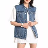 Cicilin Jaqueta Jeans Feminina Lavada Com Botões Grandes Sem Mangas- Azul- M