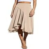 Cicy Bell Saia Feminina Midi De Cetim Cintura Alta Assimétrica Babados Evasê Rodada Saia Rodada Champanhe Dourado M
