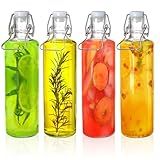 Cididu Pacote Com 4 Garrafas De Vidro Flip Top Garrafas De Vidro De 1 Litro Com Tampa Hermética Garrafas De Kombucha Transparentes Para Preparar Cerveja Bebidas Vitaminas Suco água óleo 