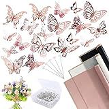 Cieovo Conjunto De Papel De Embrulho De Buquê Floral 30 Folhas De Papel De Embrulho De Flores 48 Decoração De Parede De Borboleta 3D Ouro Rosa E 100 Peças De Buquê De Alfinetes De Casamento Para