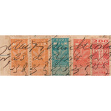 Cinco Estampilhas 1937 Coladas Em Fragmento