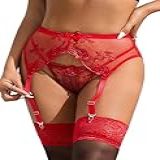 Cinta Liga Feminina Sexy Para Altura Da Coxa Bordado Renda Suspensório Lingerie Plus Size Cinta Liga Com 4 Alças Vermelho M