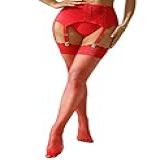 Cintas Liga Feminina Lingerie Plus Size Cinto Suspensório Cinta Liga Sexy Para Altura Da Coxa Ligas De Renda Com 6 Alças Deslizantes Renda Vermelha Liga Meia 12 14
