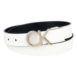 Cinto Calvin Klein Reversible Ck Monogram Fivela Branca pret