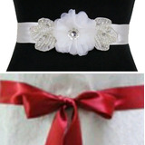 Cinto Cetim Vermelho Flor Folha Strass Perolas Noiva Festa