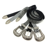 Cinto Com Strass Country Cowboy Feminino Fivela Metal Hl 44 Cor Preto Tamanho Aprox 100cm