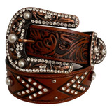 Cinto Country Feminino Com Strass Boiadeira 100 Couro