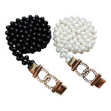 Cinto Elástico Feminino Strass Argola Pérola Branca Negra