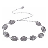 Cinto Feminino Corrente Correia Metal Prata Country Fecho