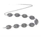 Cinto Feminino Corrente Correia Metal Prata Country Fecho