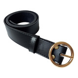 Cinto Feminino De Corino Fivela Redonda dourado Cor Preto Tamanho Pp