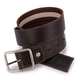 Cinto Masculino Casual Dupla Face 2 Em 1 Couro Legítimo Cor Marrom escuro listrado Tamanho P serve Calça 36 40