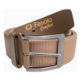 Cinto Masculino Esportivo Fasolo G188 221 Couro Legítimo E Elástico Cor Cáqui Tamanho 120