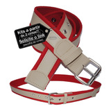 Cinto Masculino Lona 2 Bordas 4cm Couro Sintético L50 Ac Cor Vermelho bege Desenho Do Tecido Liso Tamanho Calça 52 Cintura 120cm total 140cm