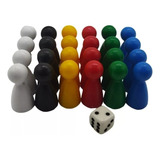 Cj 60 Peças 6 Cores 10 Dados 18mm Pinos Jogo Tabuleiro Ludo