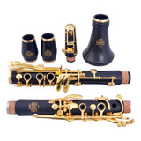 Clarinete Madeira Ébano Chaves Douradas Profissional