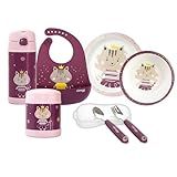 Clingo Kit Alimentação Bebê 7 Peças Babador Garrafa Pote Térmico Tigela E Prato Talheres Em Metal Livre De BPA Roxo