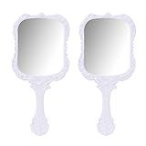CLISPEED Espelho De Mão Branco Com Alça Espelho Portátil Do Vintage Vaidade Pessoal Maquiagem Compacto Espelho De Salão De Beleza Para As Mulheres Salão De Barbeiro 2 Pcs