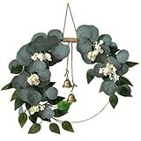 CMINAUS Guirlanda De Eucalipto Artificial De 38 Cm Para Porta Da Frente Guirlanda De Eucalipto Baga Branca Com Folha Verde Primavera Verão Para Casa De Fazenda Varanda Janela Varanda 