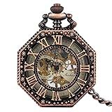 CNBPIC Antigo Octógono De Cobre Oco Numerais Romanos Mecânico Relógio De Bolso Punho Pendente De Enrolamento De Mão