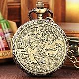 CNBPIC Bronze Dragão Voador Phoenix Nuvens Auspiciosas Display Quartzo Pocket Watch Pingente Relógio Relógio Pocket Timepiece