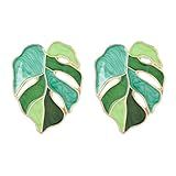 Coadipress Brincos Boêmios De Folhas Verdes Para Mulheres Meninas Leves Vintage Folhas Verdes Brincos De Folha De Palmeira Natural Folhas De Monstera Pingente De Planta Brincos De Declaração