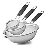 Coadores De Malha Fina De Aço Inoxidável Conjunto De 3 Tamanhos De Coador Para Cozinha Piercing De Arame Com Alça Isolada Coador De Cozinha Escorredor De Ferramentas De Cozimento Preparação De Alimentos Peneirador De Farinha Arroz Coador De Massa
