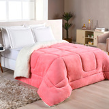 Coberdrom Casal Queen Edredon Sherpa Pele De Carneiro Cor Rose