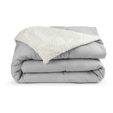 Coberdrom Edredom Queen Sherpa Toque Macio Percal 400 Fios Cor Cinza