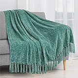 Cobertor De Franja De Chenille Da PAVILIA Manta De Malha Decorativa Com Textura Aveludada Para Sofá Cama Teal 50 X 60 Inches Throw