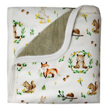 Cobertor Manta De Bebê 75 X 95cm Para Berço Soft Estampado Cor Palha Bosque