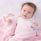 Cobertor Microfibra E Naninha Cheirinho Kit Soninho Bebê Cor Rosa